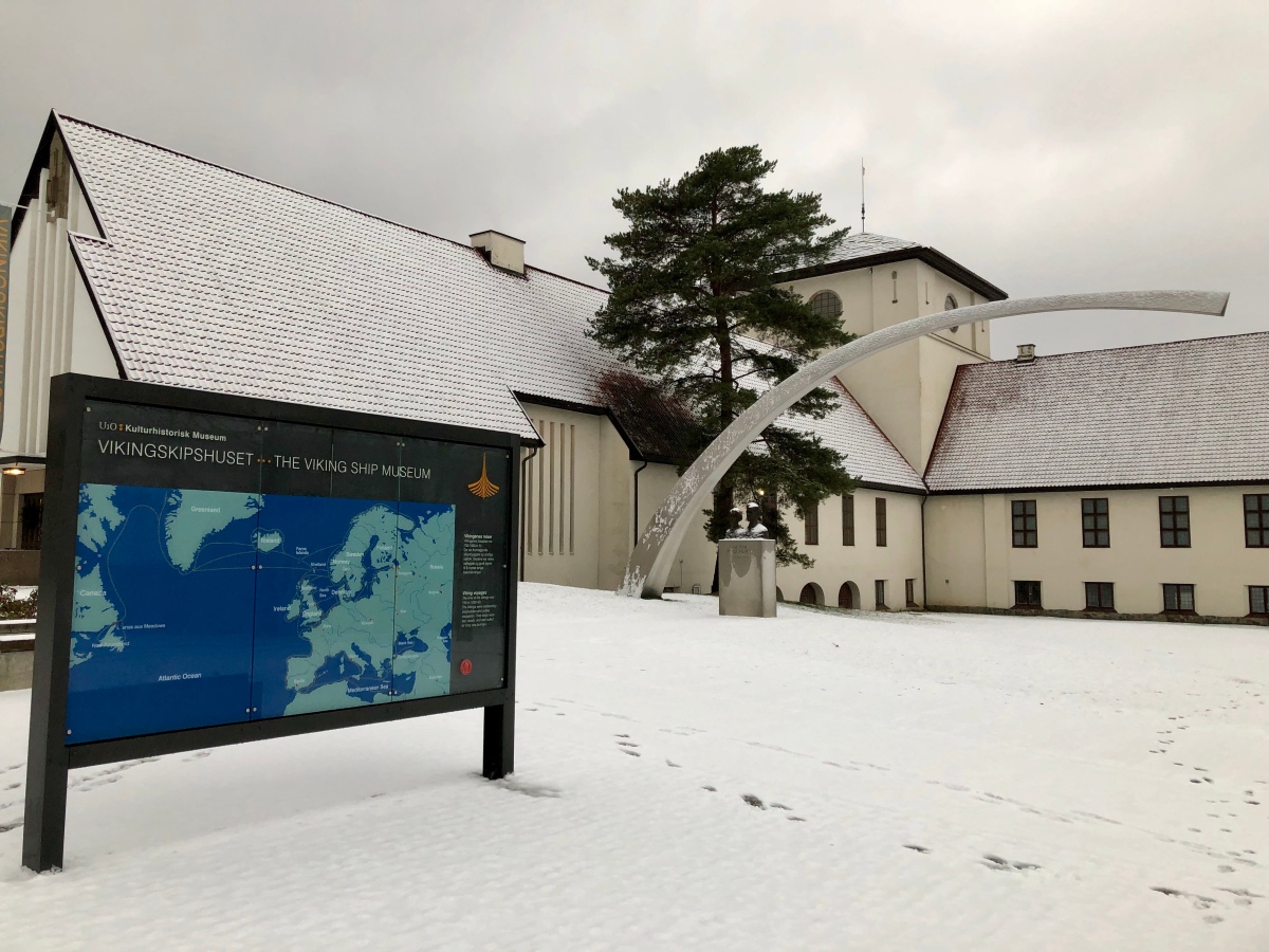 Photo of Viking Ship Museum entrance in the snow